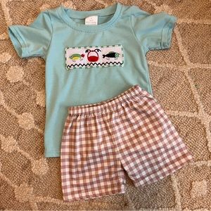 Boys fishing lure appliqué short set | 2T